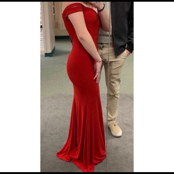 Red Off-the-Shoulder Formal Dress - Picture 2 of 5